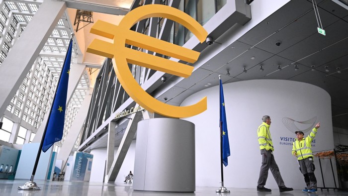 A euro sign is seen at the visitors centre of the European Central Bank in Frankfurt